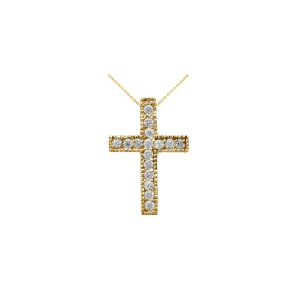 CZ Small Milgrain Edged Cross Pendant Necklace in 9ct Gold