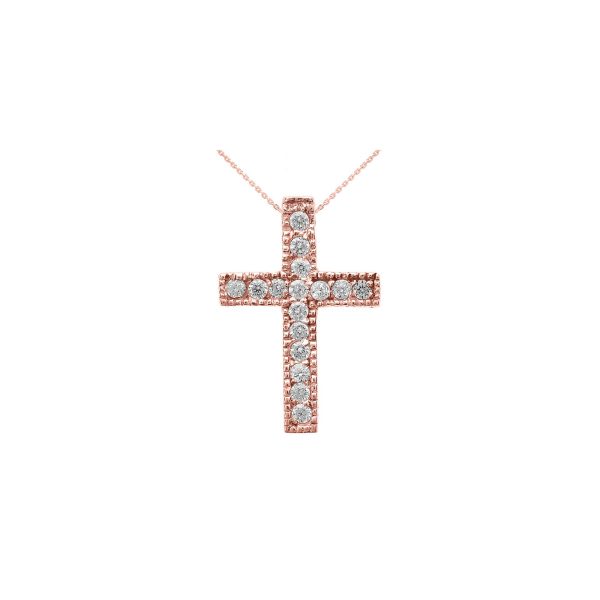 Diamond Small Milgrain Edged Cross Pendant Necklace in 9ct Rose Gold