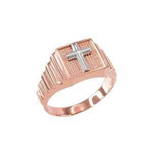 Men's Cross Ring in 9ct Rose Gold