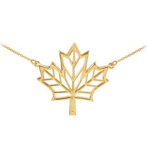 Stencil Maple Leaf Pendant Necklace in 9ct Gold