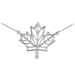 Stencil Maple Leaf Pendant Necklace in Sterling Silver