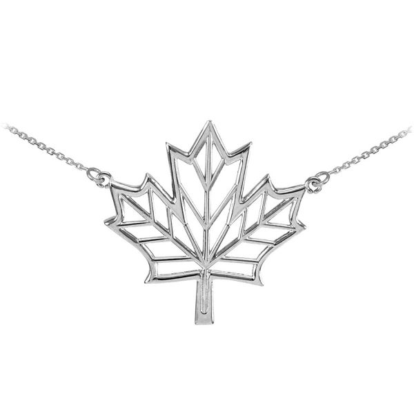 Stencil Maple Leaf Pendant Necklace in Sterling Silver