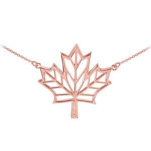 Stencil Maple Leaf Pendant Necklace in 9ct Rose Gold