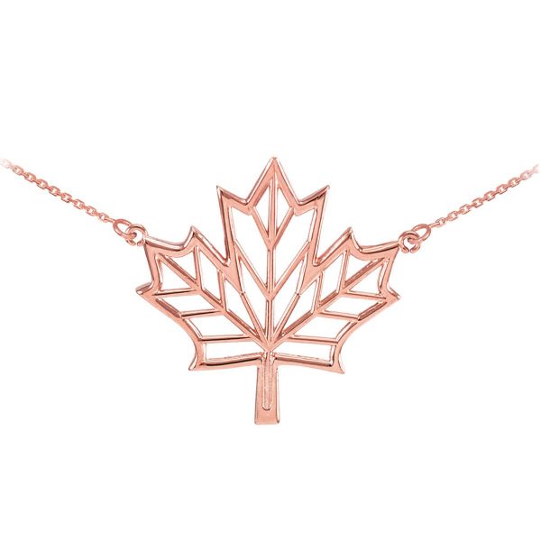 Stencil Maple Leaf Pendant Necklace in 9ct Rose Gold