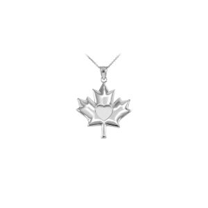 Canadian Maple Leaf Pendant Necklace in 9ct White Gold