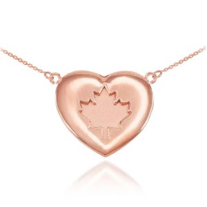 Maple Leaf Heart Pendant Necklace in 9ct Rose Gold