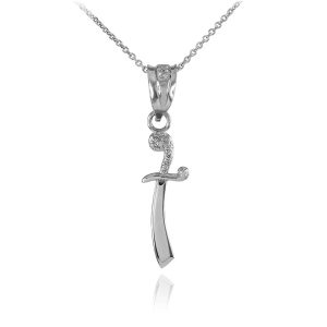 Men's Refined Knife Pendant Necklace in 9ct White Gold, Small