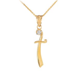 Men's CZ Scimitar Sword Pendant Necklace in 9ct Gold