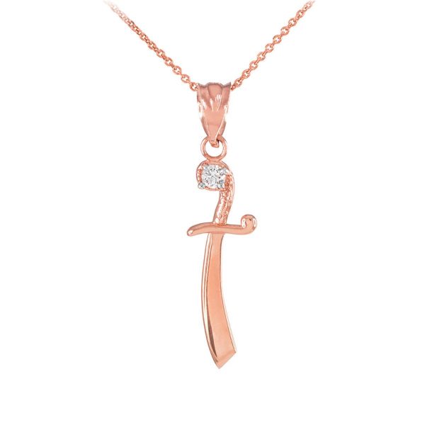 Men's CZ Scimitar Sword Pendant Necklace in 9ct Rose Gold