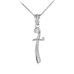 Men's CZ Scimitar Sword Pendant Necklace in 9ct White Gold