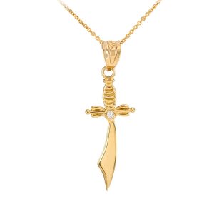 Men's Diamond Scimitar Sword Curved Pendant Necklace in 9ct Gold