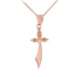 Men's Diamond Scimitar Sword Curved Pendant Necklace in 9ct Rose Gold