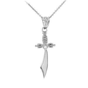 Men's Diamond Scimitar Sword Curved Pendant Necklace in 9ct White Gold