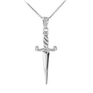 Men's Dagger Pendant Necklace in 9ct White Gold