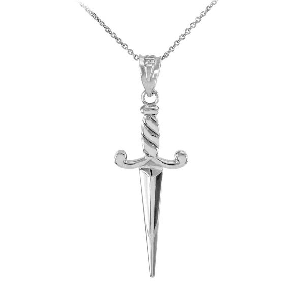 Men's Dagger Pendant Necklace in 9ct White Gold