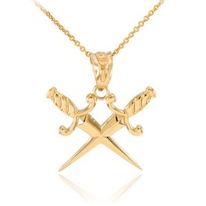 Men's Sleek Crossed Daggers Pendant Necklace in 9ct Gold