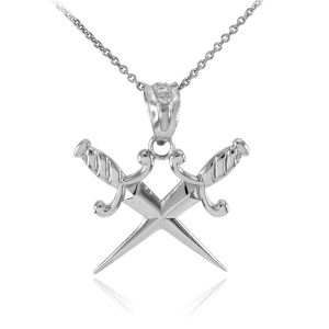 Men's Sleek Crossed Daggers Pendant Necklace in 9ct White Gold