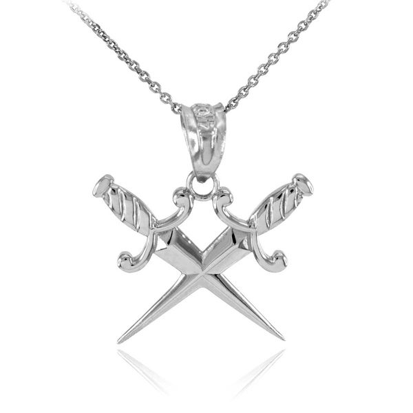 Men's Sleek Crossed Daggers Pendant Necklace in 9ct White Gold