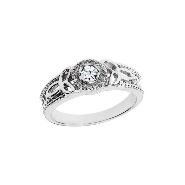 Diamond Embellished Trinity Knot Gemstone Ring in 9ct White Gold