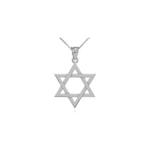 Men's Star of David Large Pendant Necklace in 9ct White Gold