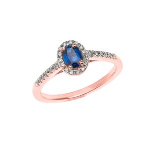 Sapphire & Diamond Elegant Halo Gemstone Ring in 9ct Rose Gold