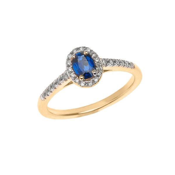 Sapphire & Diamond Elegant Halo Gemstone Ring in 9ct Gold