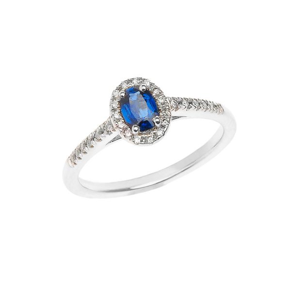 Sapphire & Diamond Elegant Halo Gemstone Ring in 9ct White Gold