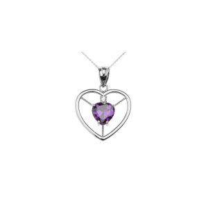 Amethyst & Diamond Heartstopper Gemstone Pendant Necklace in 9ct White Gold