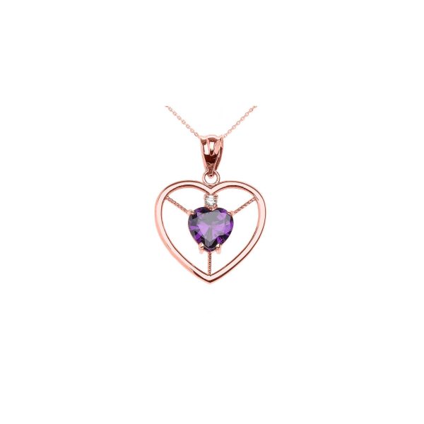 Amethyst & Diamond Heartstopper Gemstone Pendant Necklace in 9ct Rose Gold