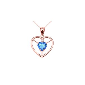 Blue Topaz & Diamond Heartstopper Gemstone Pendant Necklace in 9ct Rose Gold