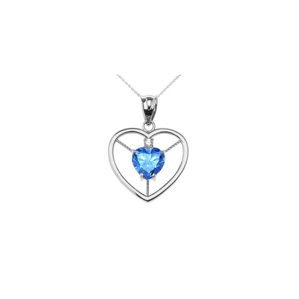 Blue Topaz & Diamond Heartstopper Gemstone Pendant Necklace in 9ct White Gold