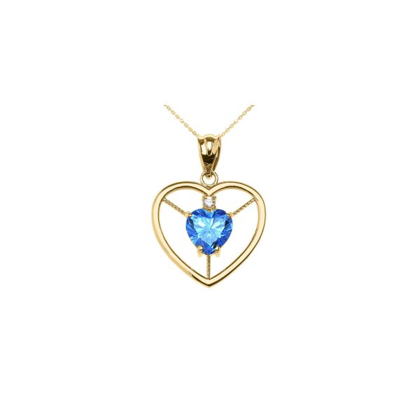 Blue Topaz & Diamond Heartstopper Gemstone Pendant Necklace in 9ct Gold