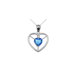 Blue CZ & Diamond Heartstopper Gemstone Pendant Necklace in Sterling Silver