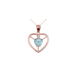 Blue CZ & Diamond Heartstopper Gemstone Pendant Necklace in 9ct Rose Gold