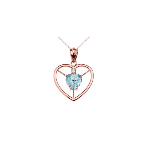 Blue CZ & Diamond Heartstopper Gemstone Pendant Necklace in 9ct Rose Gold