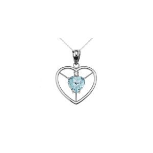 Blue CZ & Diamond Heartstopper Gemstone Pendant Necklace in 9ct White Gold