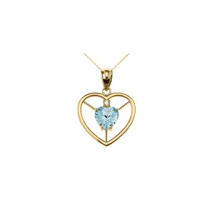 Blue CZ & Diamond Heartstopper Gemstone Pendant Necklace in 9ct Gold