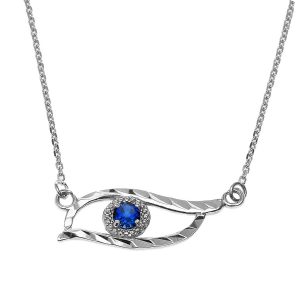 Blue CZ Evil Eye Pendant Necklace in Sterling Silver