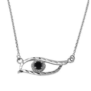 Black CZ Evil Eye Pendant Necklace in Sterling Silver