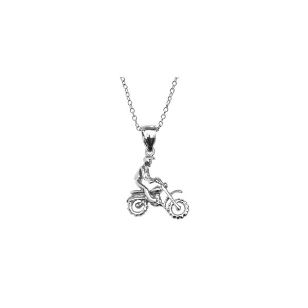 Men's Off-Road Mountain Bike Pendant Necklace in 9ct White Gold