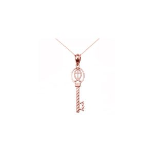 Sleek Ichthus Key Pendant Necklace in 9ct Rose Gold