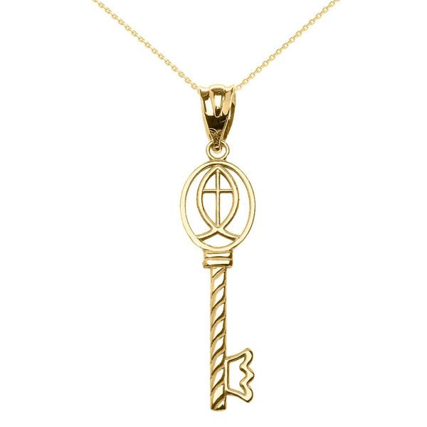 Sleek Ichthus Key Pendant Necklace in 9ct Gold