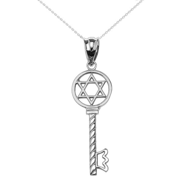 Star of David Key Pendant Necklace in 9ct White Gold