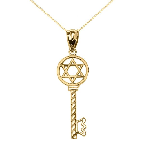 Star of David Key Pendant Necklace in 9ct Gold