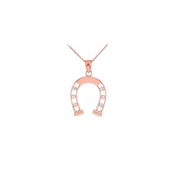 Diamond Embellished Horseshoe Pendant Necklace in 9ct Rose Gold