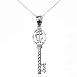 Sleek Ichthus Key Pendant Necklace in Sterling Silver