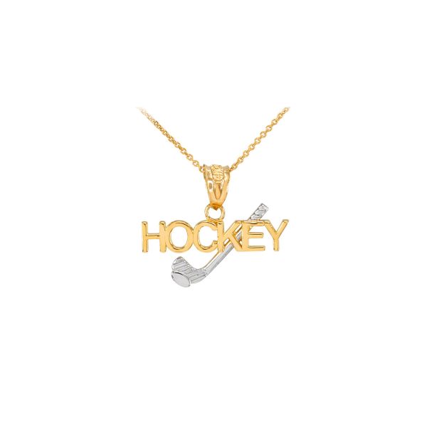 Men's Hockey Script Pendant Necklace in 9ct Two-Tone Gold