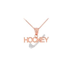 Men's Hockey Script Pendant Necklace in 9ct Two-Tone Rose Gold