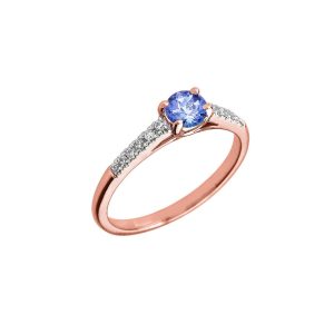 Tanzanite & Diamond Solitaire Gemstone Ring in 9ct Rose Gold