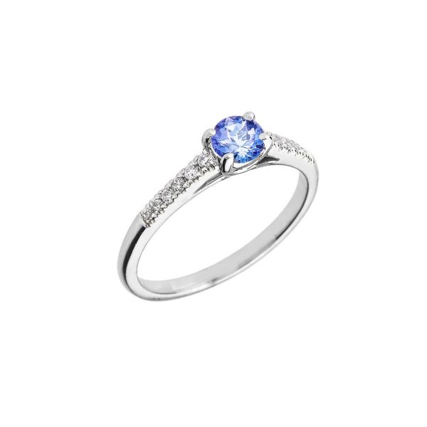 Tanzanite & Diamond Subtle Gemstone Ring in 9ct White Gold